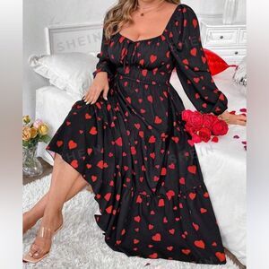 SHEIN Curve Women’s Plus Size 4XL Dress Black and Red Heart Print Dress